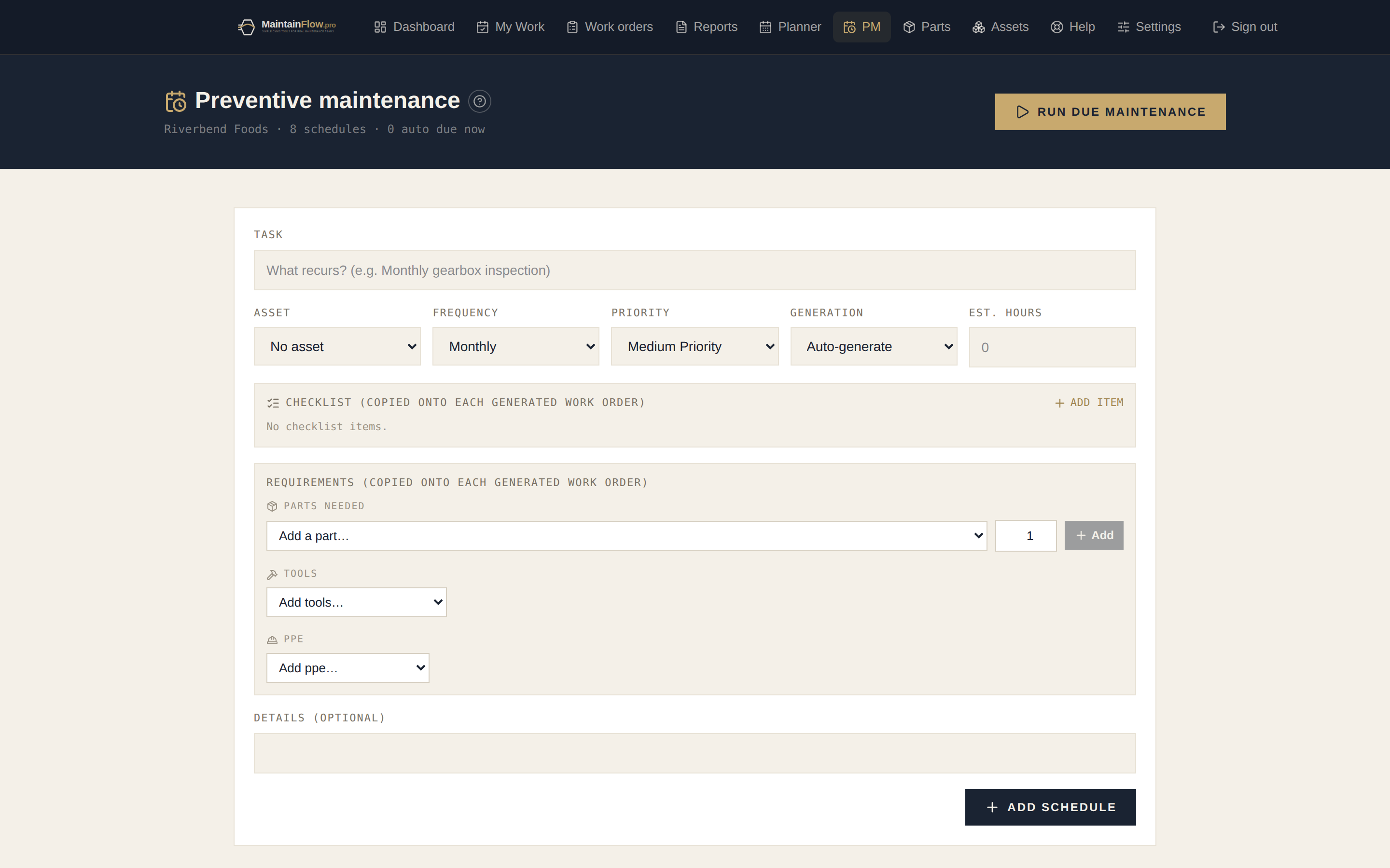 Preventive Maintenance — MaintainFlow web CMMS